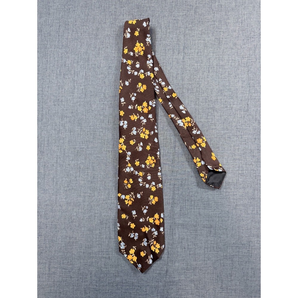 JCPenney Brown Floral Tie Orange Blue Flowers Vintage Style Mens